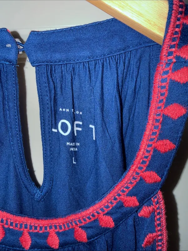 NWT Loft Women’s Navy Embroidered Sleeveless Dress large - Image 2