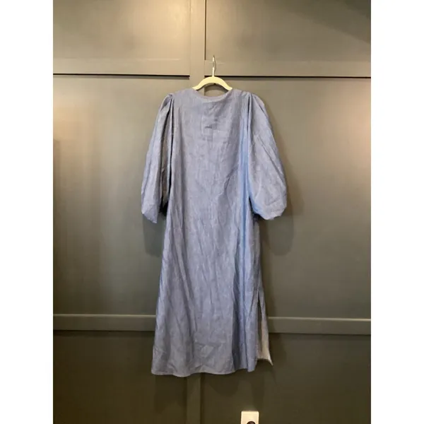 Padova Colombia kaftan denim jean balloon sleeve v neck boho resort Midi dress 6 - Image 3