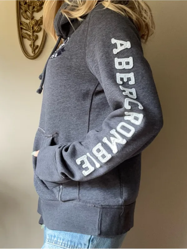 Abercrombie & Fitch Grey Pullover Hoodie with Sleeve Logo - Image 8