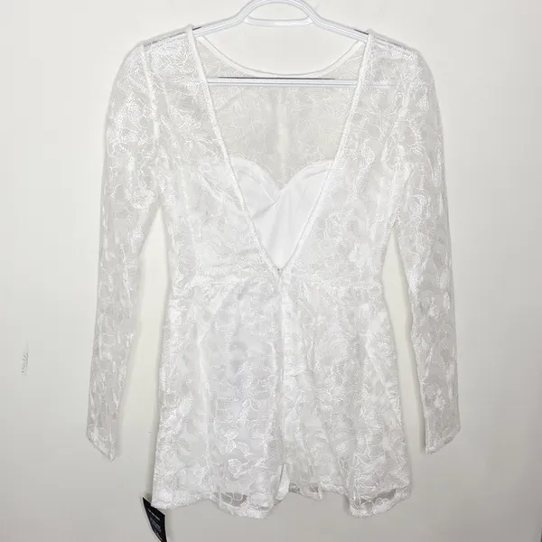 Lulus My Clarity Ivory Mesh Floral Embroidered Romper size S - Image 4