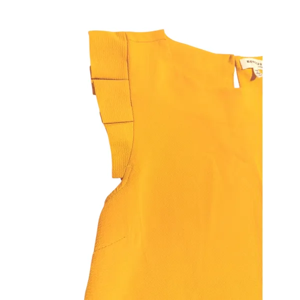 Monteau Los Angeles Mustard Yellow Ruffle Shoulder Sleeveless Blouse Large - Image 5