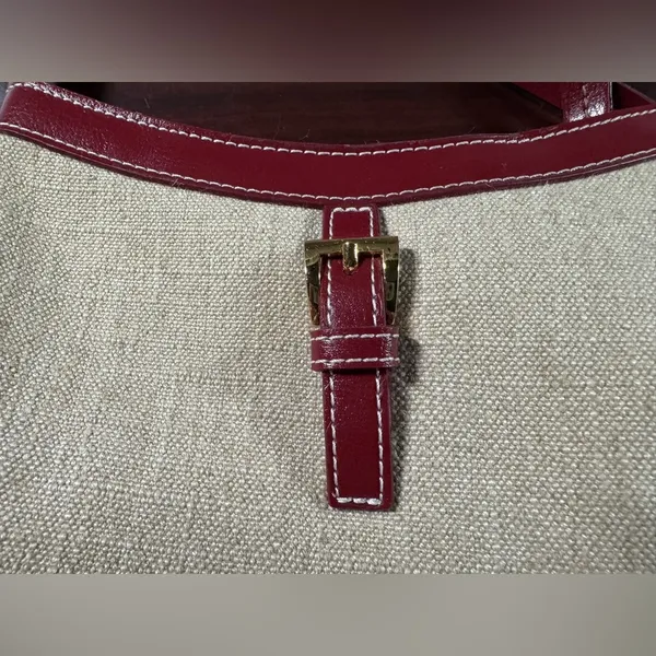 ETIENNE AIGNER Shoulder Bag Mini Linen Burgundy Leather 90’s Y2K Vintage - Image 2