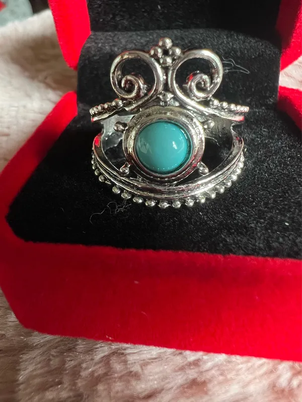 Vintage Boho Style Faux Turquoise Stainless Steel Ring Size 8 - Image 2
