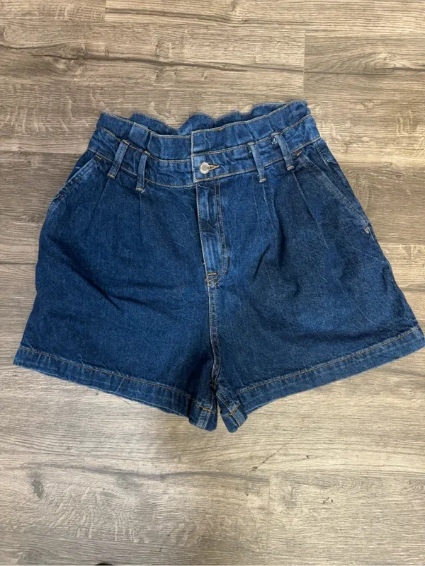 ZARA High Rise Paperbag Denim Shorts Blue Size 8 - Image 2