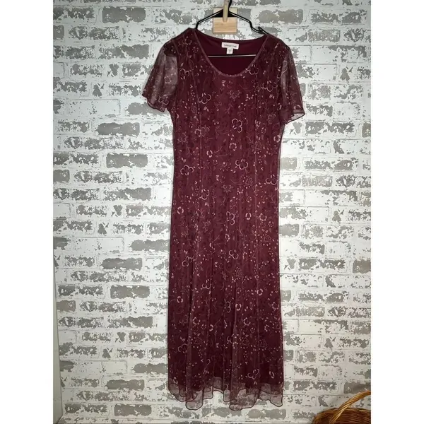 Coldwater creek | women maroon layered dress floral - Image 8