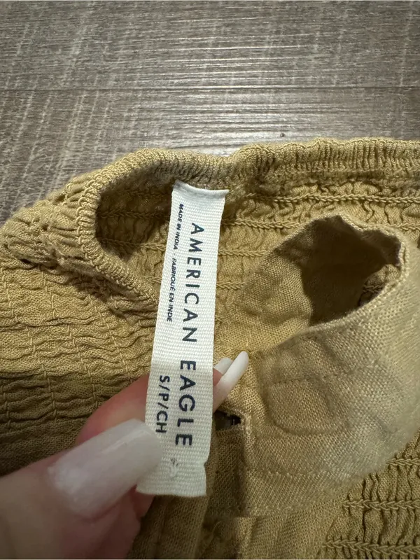 American Eagle Linen Blend Button Up Tan Jumpsuit - Image 4