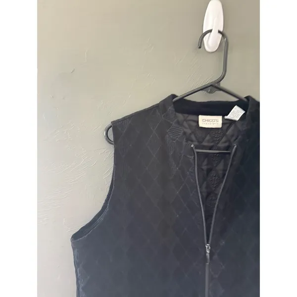 Chicos Travelers Womens Black Diamond Quilted Full Zip‎ Mock Neck Vest Size 2 L - Image 2