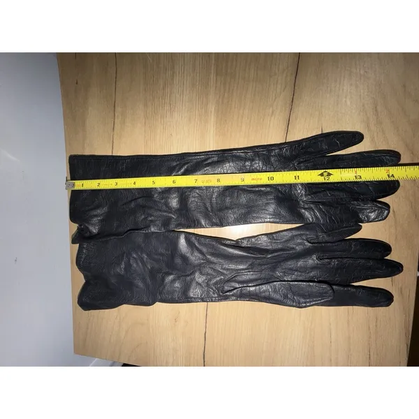 Vtg Long Gloves Black Leather Women's Sz 7 Made In Italy‎ Unmarked J - Image 2