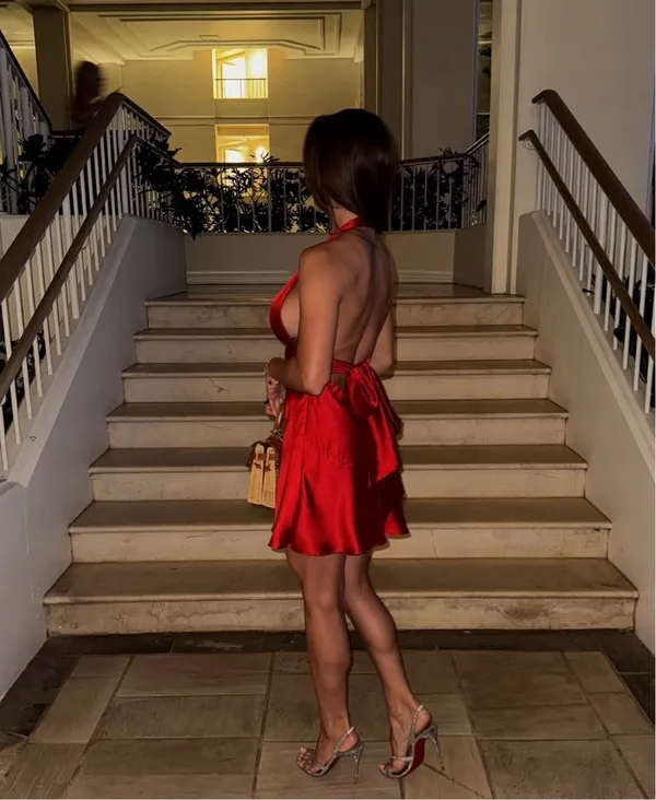 Zara dres red mini Halter Satin Effect wedding party coctail bow - Image 3