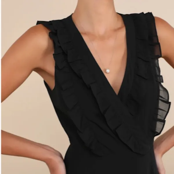 LULU's Wedding Bridesmaid Elegant Sophisticated CHic Romantic Ruffles Wrap Dress - Image 4