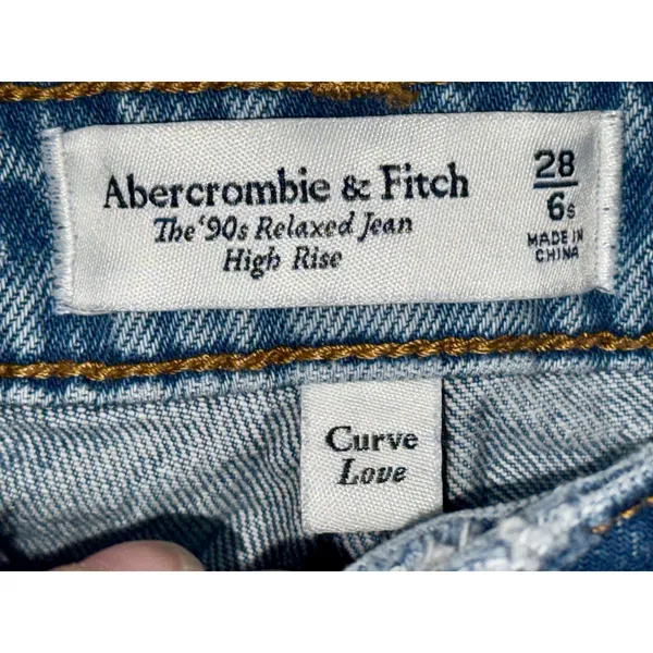 Abercrombie & Fitch Curve Love 90s Relaxed Jean High Rise Blue Jeans Size 28 6 S - Image 3