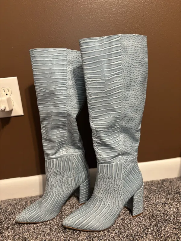 Lulus Blue Snakeskin Boots - Image 3