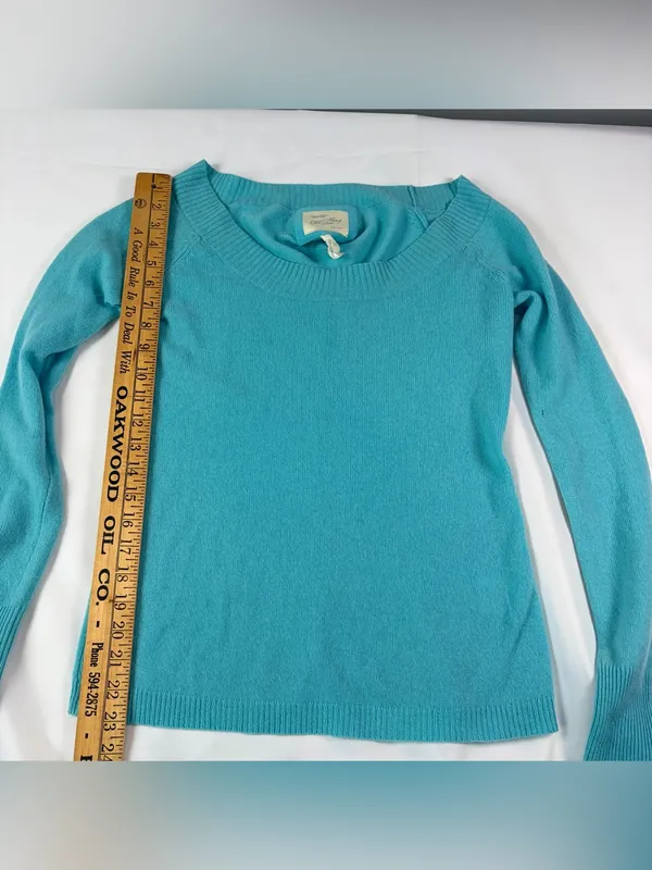 Old Navy Vintage Y2K Light Blue 100% Cashmere Scooped Neck Sweater Women's Sz S - Image 3