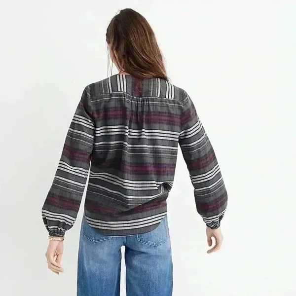MADEWELL V-Neck Button-Down Shirt in Pineview Plaid | size Large - Image 3