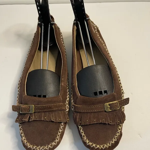 🦋Womens Peace Moccasin "Emily" Chocolate Suede Hardsole Size 7 - Image 2