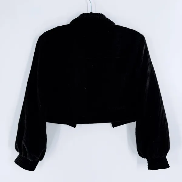 Women’s Cropped Black Corduroy Snap Button Jacket Structured Fit Size Small - Image 4
