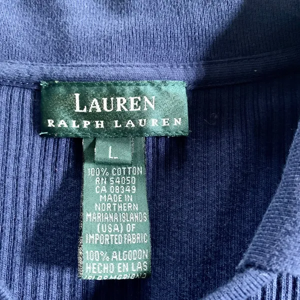 Lauren Ralph Lauren Navy Ribbed Knit Tie-Front Sweater Shirt Size Large - Image 7