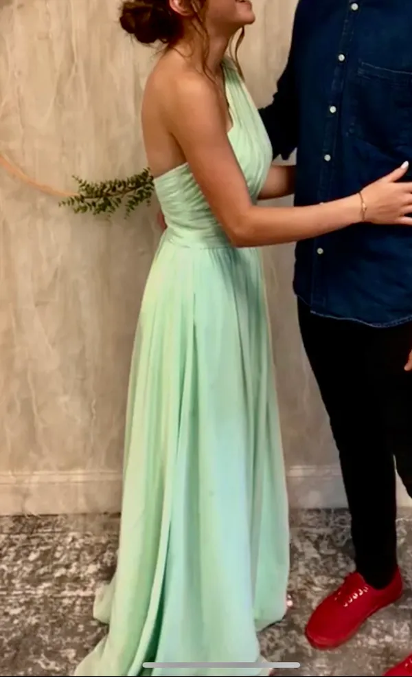 Mint Green one Shoulder Prom Dress - Image 2