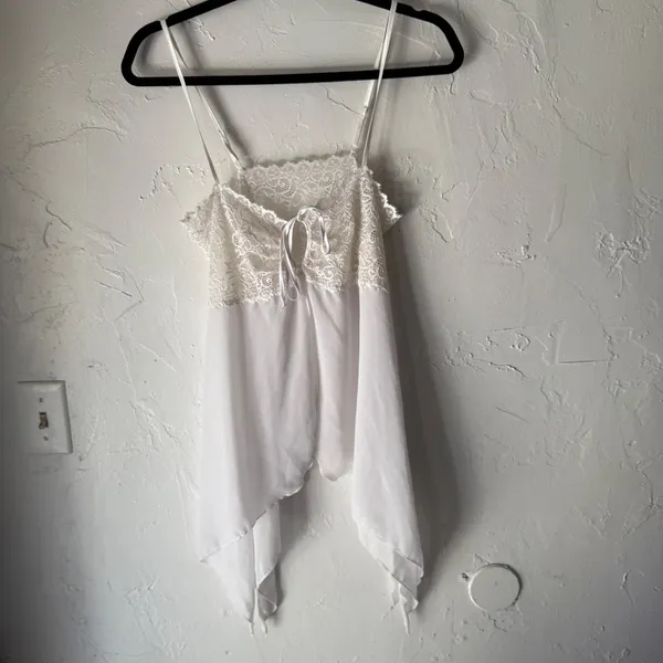 White Lace‎ Trimmed Fairycore Camisole Top Fairy Cottagecore Sheer Coquette Vtg - Image 3