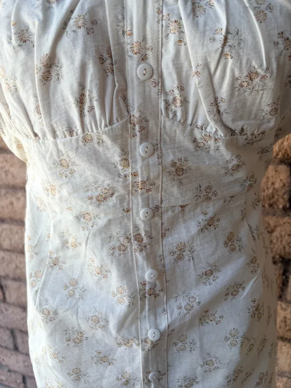 Nectar | Cream Floral Puff Sleeve Button Front Mini Dress | L - Image 2
