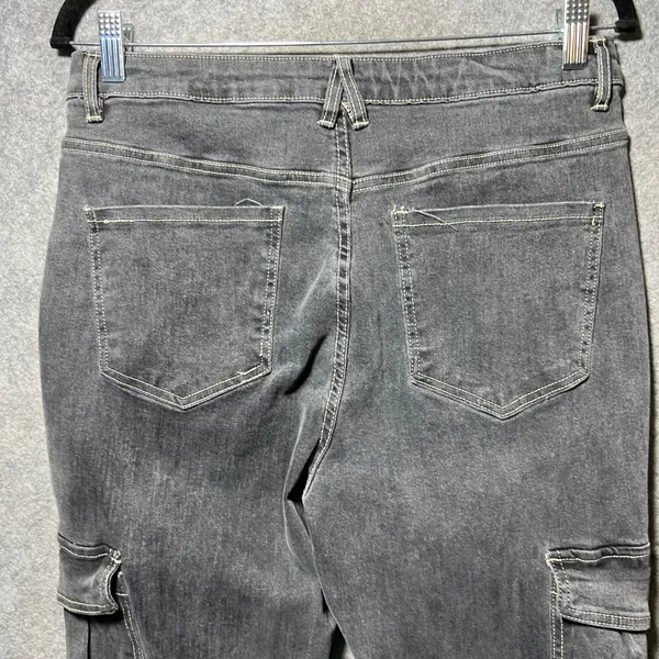 Forever‎ 21 Premium Womens High Rise Flare Cargo Jeans Washed Black Size 30 - Image 7