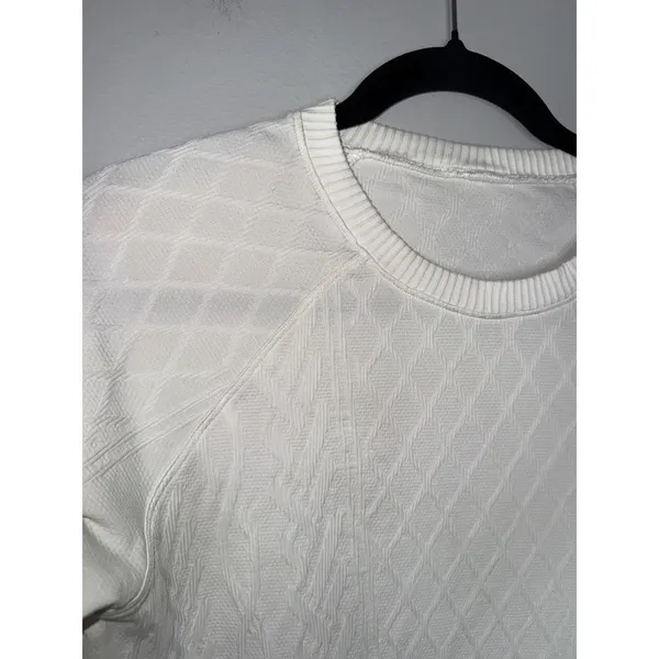 Lululemon Rest Less Pullover Women Small White Good Diamond Jacquard Long Sleeve - Image 4