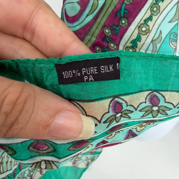 100% Silk Long Rectangle Paisley Scarf Wrap Shawl Teal Boho 18x66" Coastal READ - Image 5
