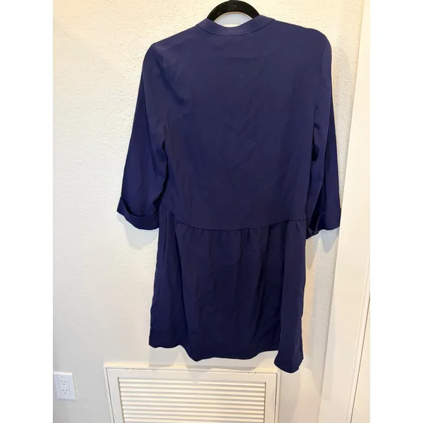 Quince Stretch Crepe Shirt Dress Textured Navy Blue Drop Waist Pocketed Small - Image 5