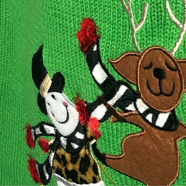 Classic Elements Vintage 90s Christmas Cardigan Green Embellished Holiday Sweater Grandma Core M - Image 3