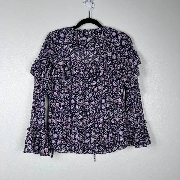 J. Crew Women's Ruffle Crinkle Chiffon Floral Blouse Sz XS - Image 7