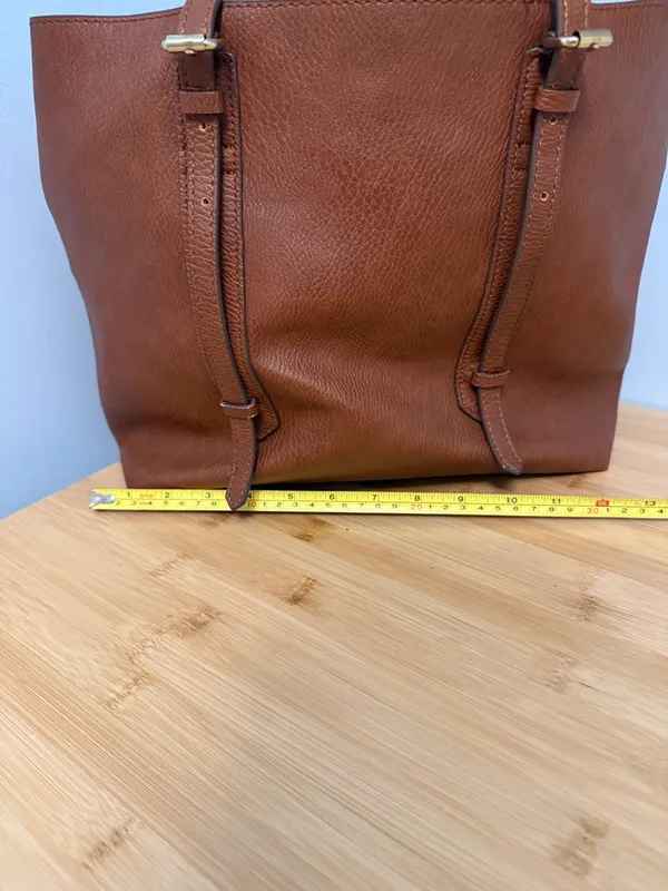 Sondra Roberts Squared Cognac Brown Tote with Gold Buckles Computer Bag or Purse - Image 4
