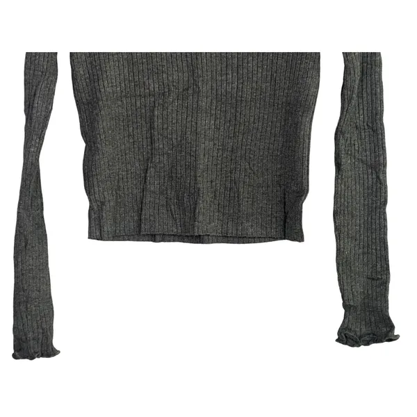 ZARA Ruffled Mock Neck Ruffle Longsleeve Rib Knit Stretch Cotton Sweater M Grey - Image 9