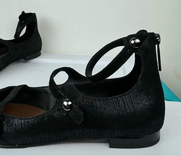Donald Pliner Womens Strappy Pointed Toe Flats Sz 8 Black Metallic Leather - Image 10