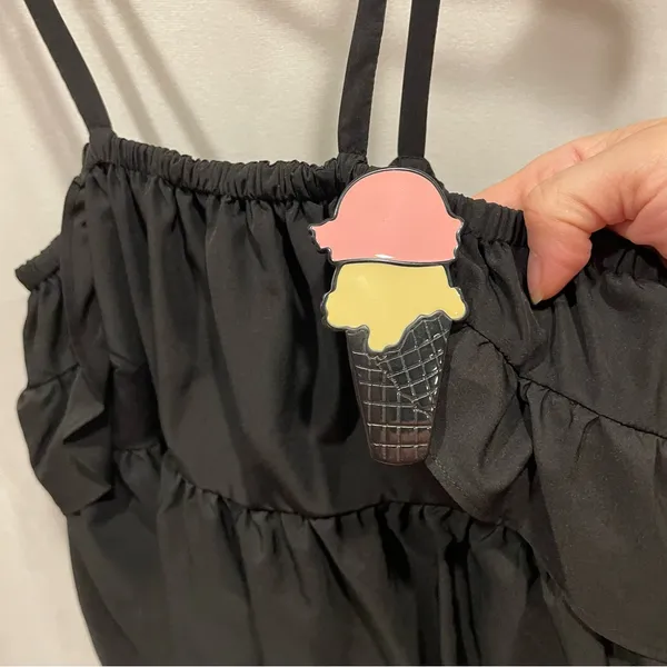 Fun NWT Fiorucci black tiered ruffle ice cream pin adjustable strap top - Image 12