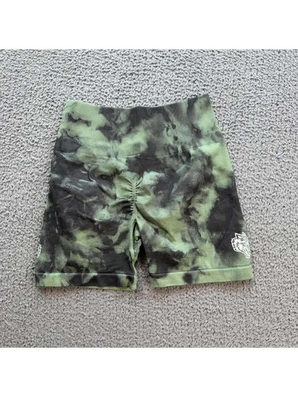 Darc Sport Wolves Womens Shorts Rare 1 of 500! Scrunch Green Marble Tie Dye S - Image 2