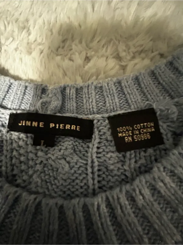 Jean Pierre Light Blue Cable-Knit Crewneck Sweater - Image 6