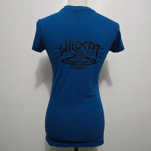 Harley-Davidson Blue Graphic Tee Medium Fitted Cotton Motorcycle Shirt - Image 5