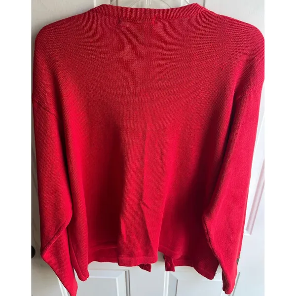 Victoria Jones 90's Women's Red Floral Beaded‎ Button Down Ramie Cardigan Large - Image 6