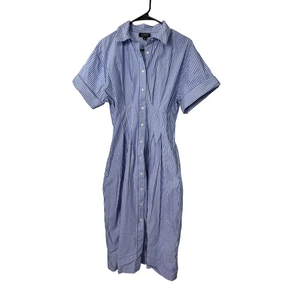 J.Crew Shirtdress Blue White Striped Short Sleeve Fit Flare Organic Cotton - Image 2