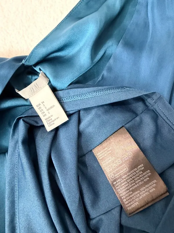 H&M dark teal satin maxi dress minimalist slip with slit and open back vibe 2 - Image 3