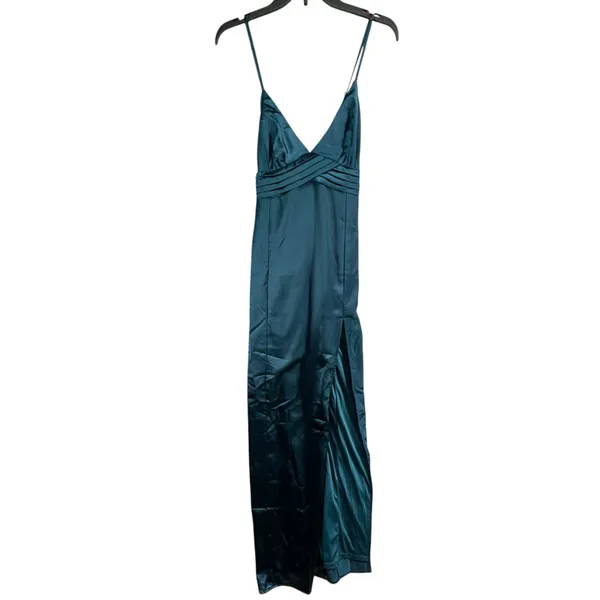 Lulus Maxi Dress XL Teal Blue Satin Gown Divine‎ Entrance Criss Cross Back Slit - Image 7