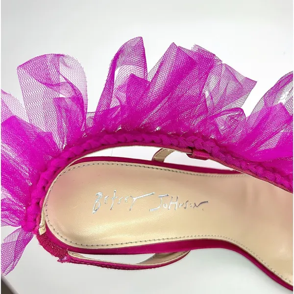 Betsey Johnson Devon Pink Tulle Ruffle Heels Sandals 7.5 Wedding Party‎ Barbie - Image 9
