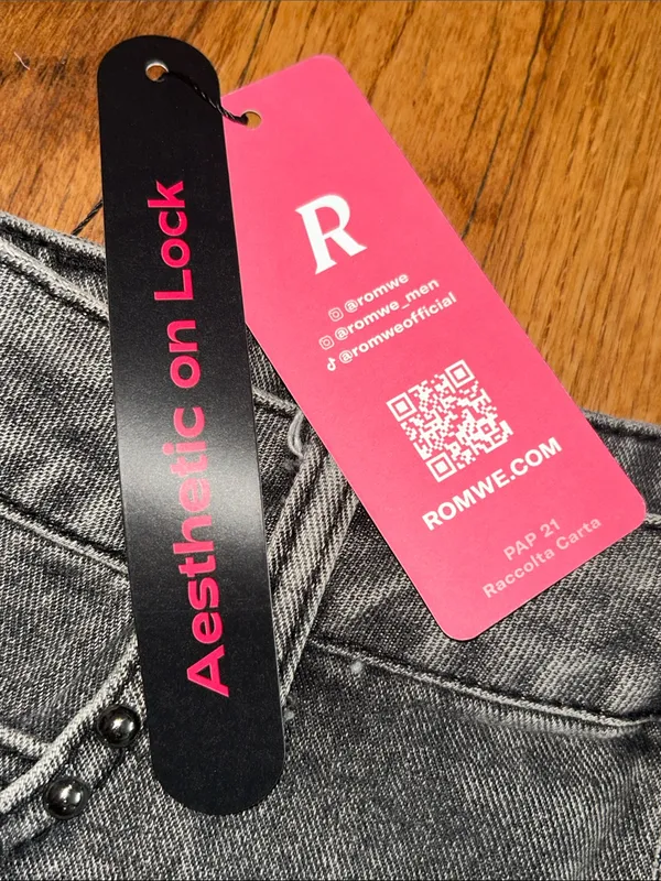 Romwe Gray Denim Mini Skirt with Black Cross Appliqués Medium NWT - Image 4