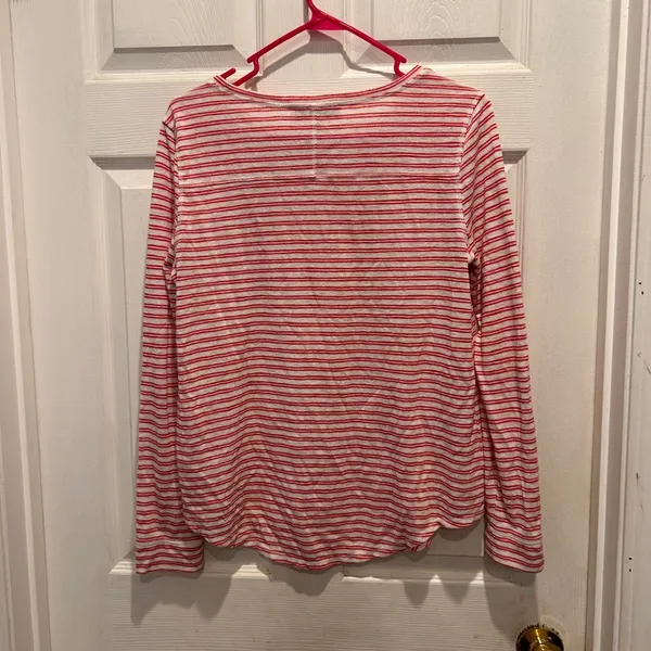 Ann Taylor‎ Loft Womens Medium Red White Striped Long Sleeve Modal Blend Shirt - Image 4