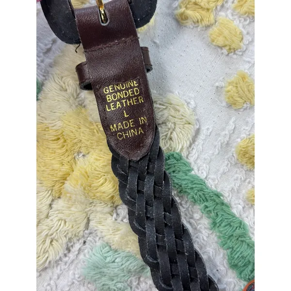 Vintage Multicolor Braided Leather Belt Boho Woven‎ Skinny Waist Belt Large - Image 4