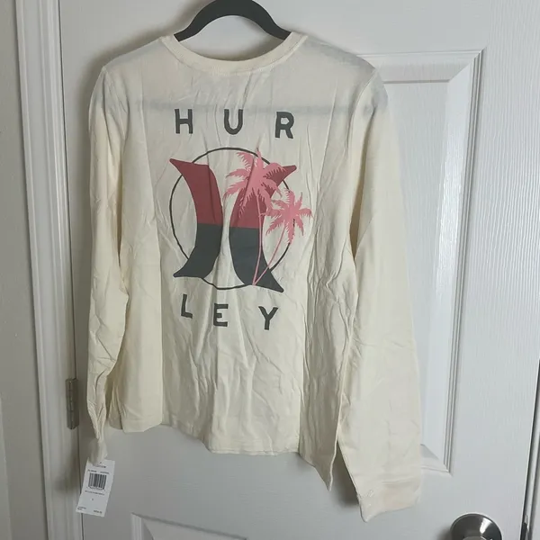 Hurley Split Level Classic Crew Long Sleeve T-Shirt Cream / Size Large - Image 4