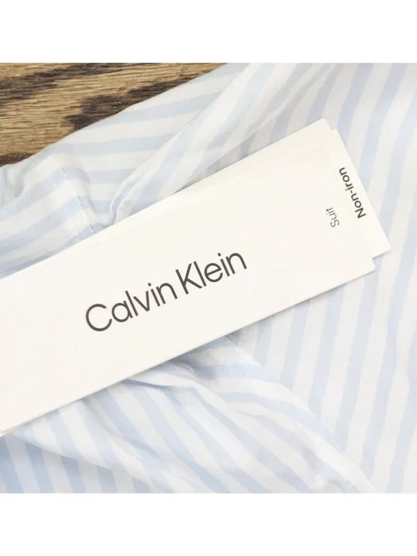 NWT Calvin Klein Button Up Long Sleeve Non Iron Dress Shirt Light Blue / White M - Image 6