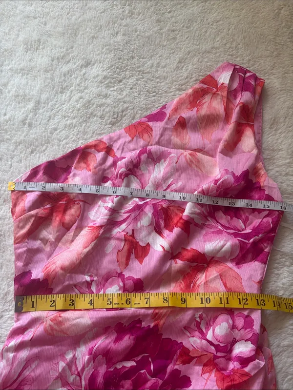Lulus Divinely Blooming Pink Multi Floral One-Shoulder Midi Dress Size Small NWT - Image 7