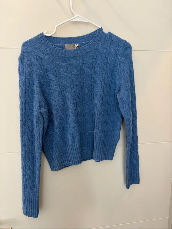 J. Crew Women's Dusty Blue Cable-Knit Crewneck Sweater - Image 2