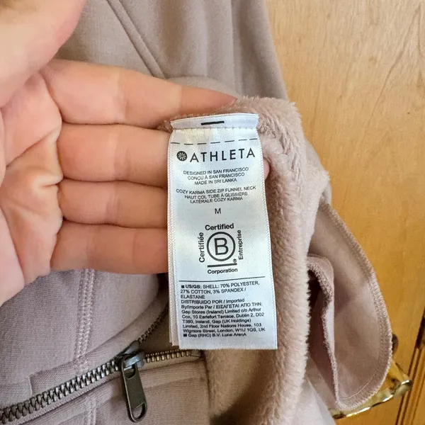 Athleta Cozy Karma Side Zip Funnel‎ Neck Sweatshirt Taupe M - Image 5